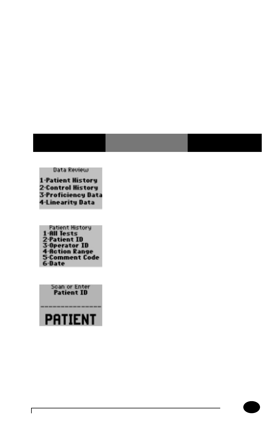 Data review for patient history by patient id | MediSense PCx User Manual | Page 32 / 151