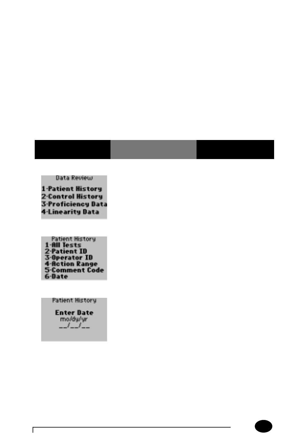 Data review for patient history by selected date | MediSense PCx User Manual | Page 40 / 151