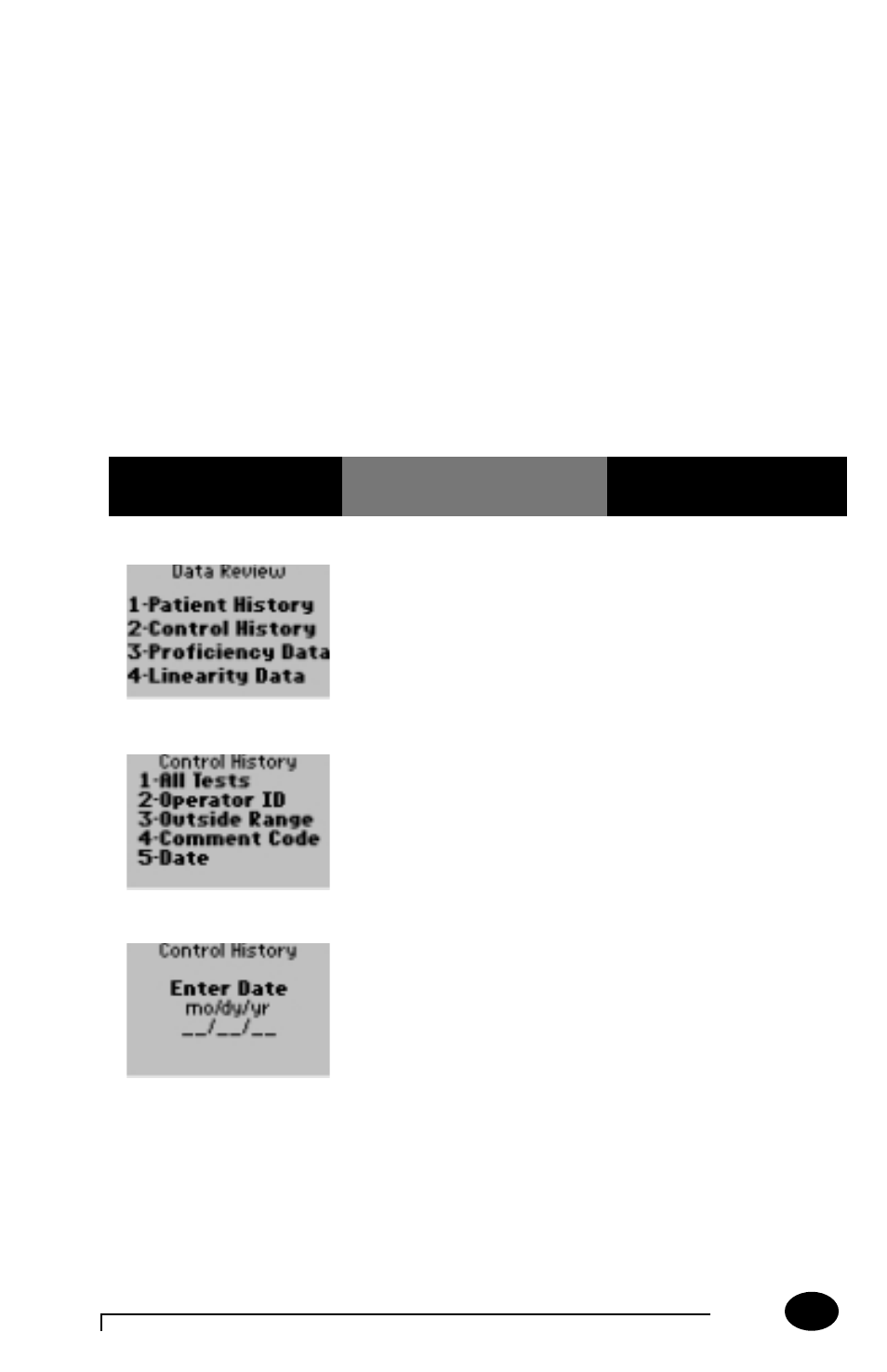 Data review for control history for selected date | MediSense PCx User Manual | Page 50 / 151