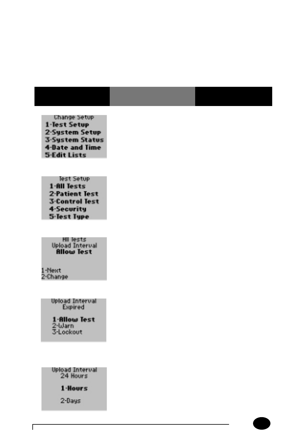 Review/change setup for all tests | MediSense PCx User Manual | Page 69 / 151
