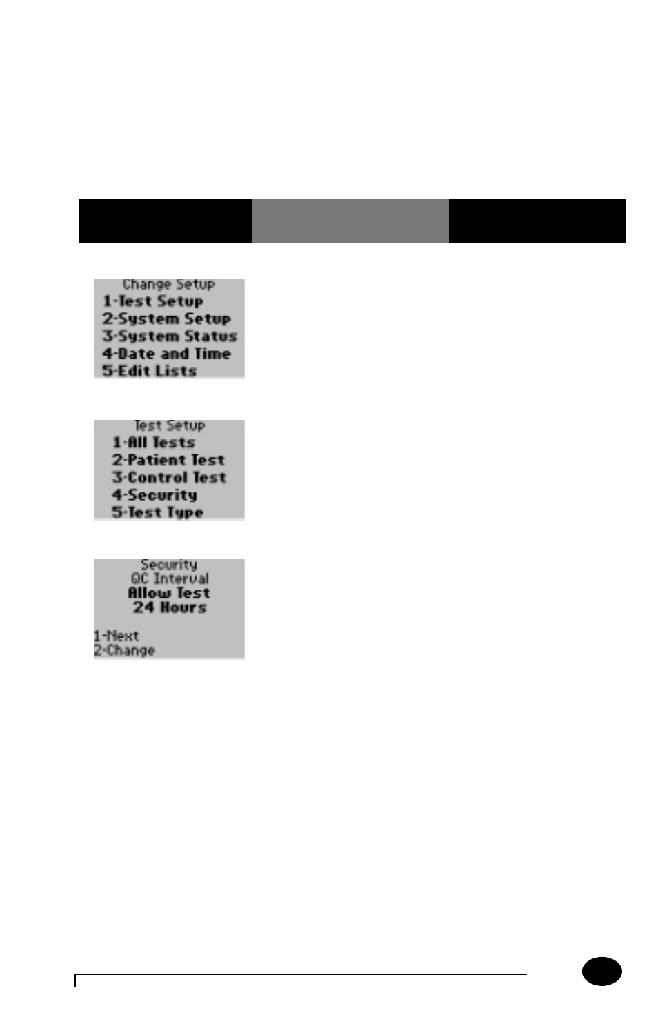Review/change test setup for security | MediSense PCx User Manual | Page 85 / 151
