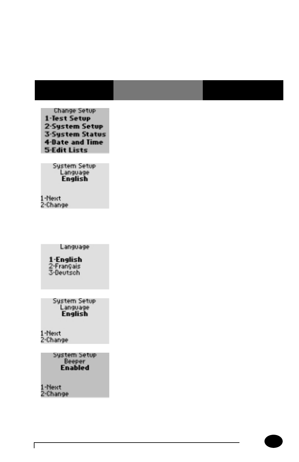 Review/change setup for system setup | MediSense PCx User Manual | Page 95 / 151