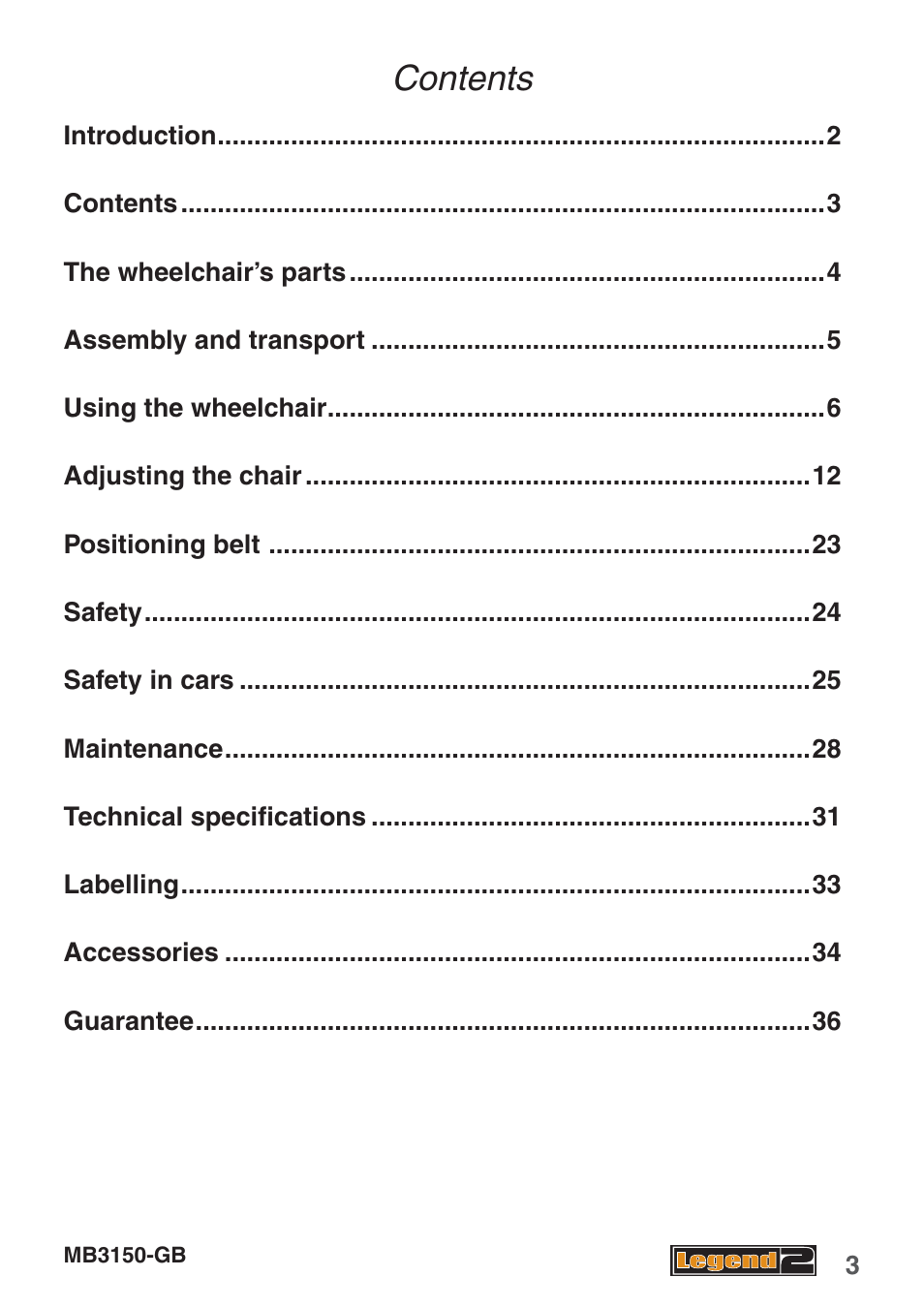 Handicare MB3150-GB User Manual | Page 3 / 40