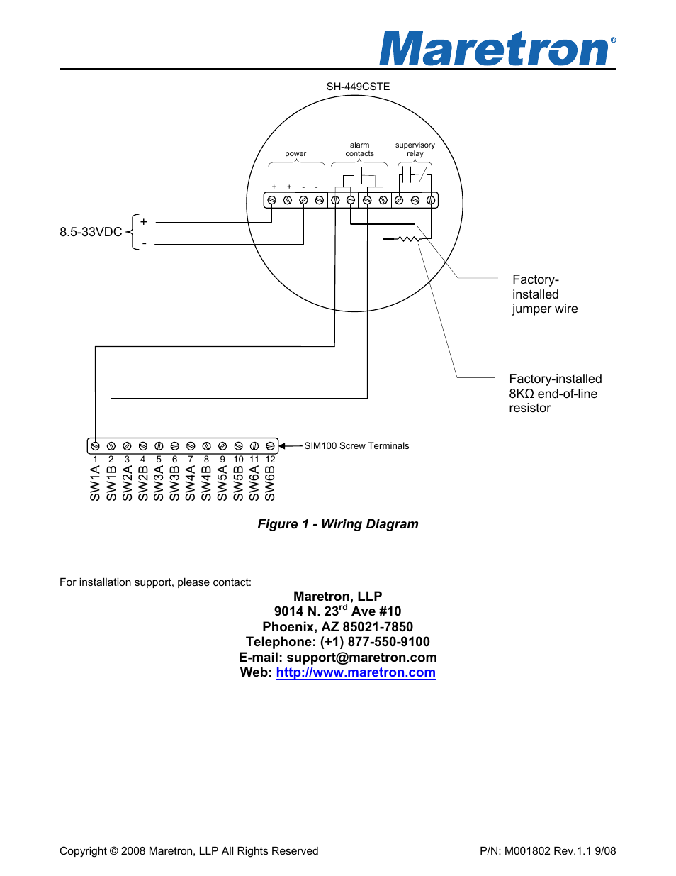 Figure 1 - wiring diagram | Maretron Smoke/Heat Detector SH-449CSTE User Manual | Page 2 / 2