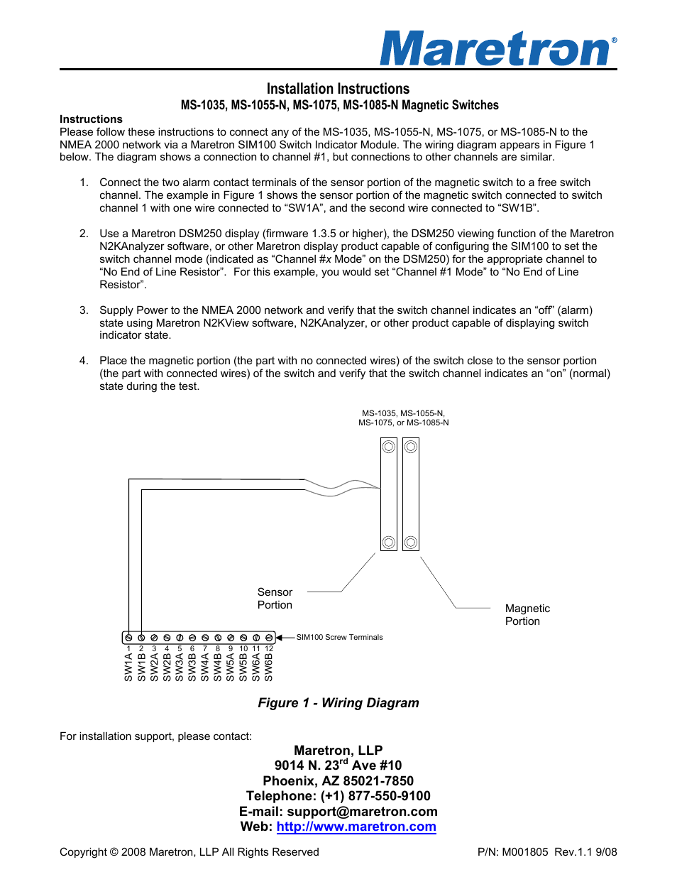 Maretron MS-1085-N User Manual | 1 page