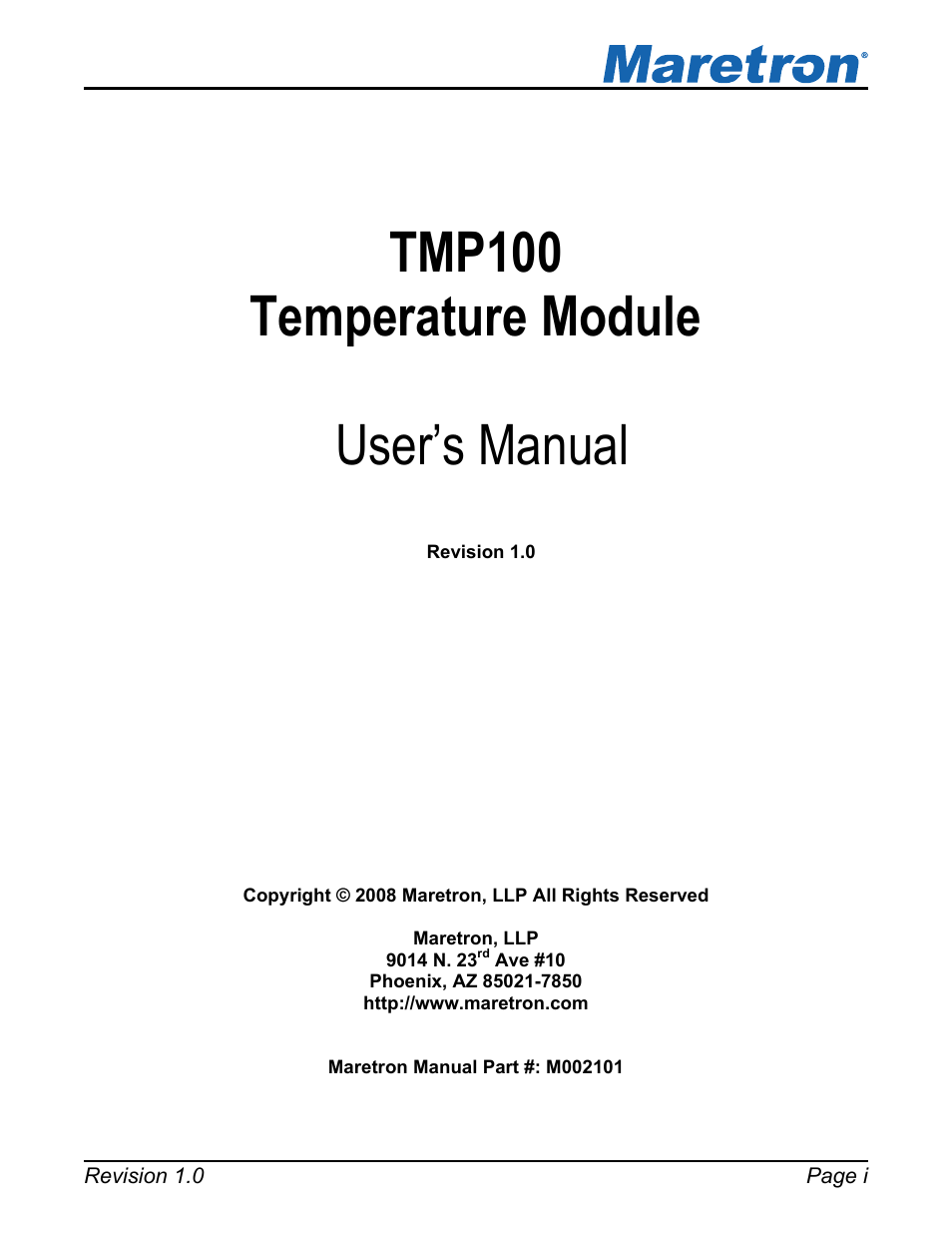 Maretron TMP100 Exhaust Gas Temperature Probe TP-EGT-1 User Manual | 18 pages