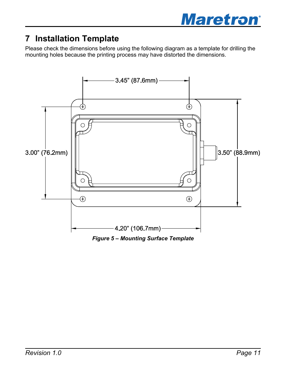 Installation template, Figure 5 – mounting surface template, 7 installation template | Maretron TMP100 Exhaust Gas Temperature Probe TP-EGT-1 User Manual | Page 15 / 18