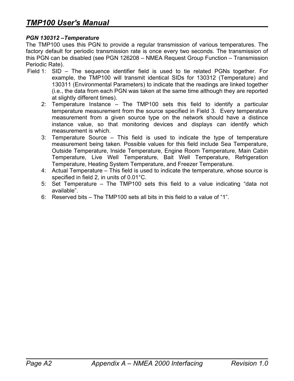 Tmp100 user's manual | Maretron TMP100 Exhaust Gas Temperature Probe TP-EGT-1 User Manual | Page 18 / 18