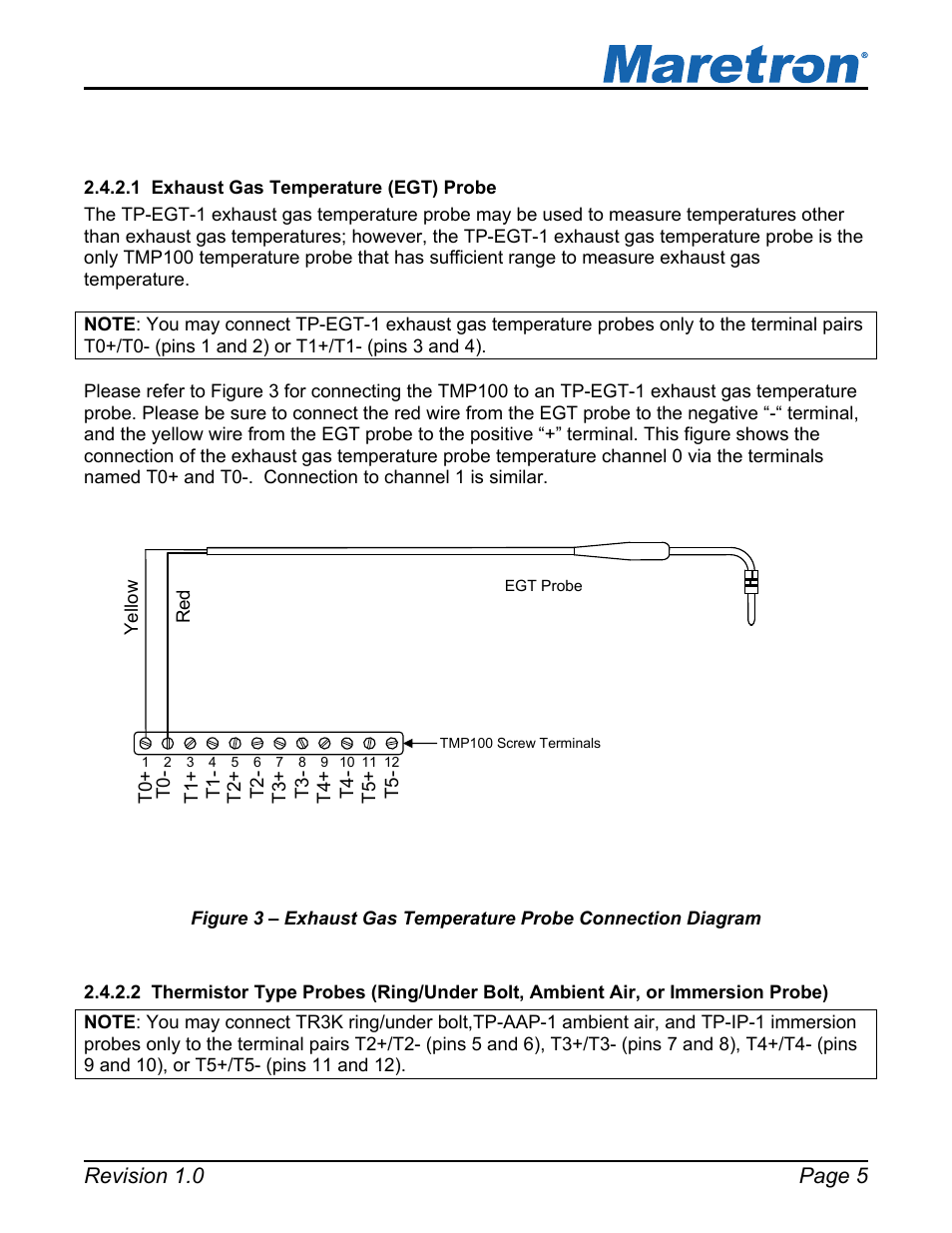 1 exhaust gas temperature (egt) probe, Exhaust gas temperature (egt) probe, Immersion probe) | Revision 1.0 page 5 | Maretron TMP100 Exhaust Gas Temperature Probe TP-EGT-1 User Manual | Page 9 / 18