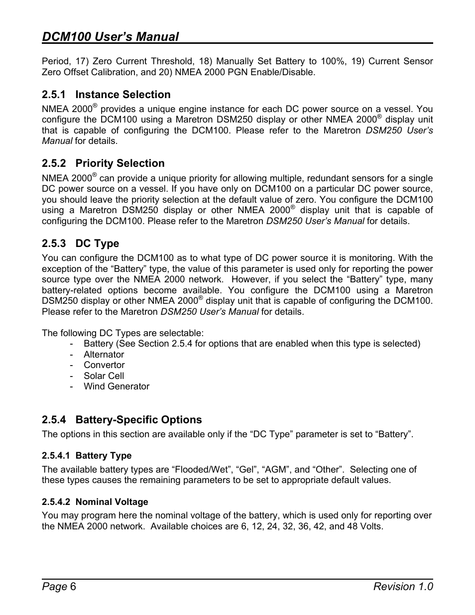 1 instance selection, 2 priority selection, 3 dc type | 4 battery-specific options, 1 battery type, 2 nominal voltage, Instance selection, Priority selection, Dc type, Battery-specific options | Maretron DCM100 User Manual | Page 10 / 24