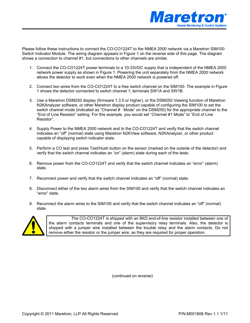 Maretron CO-CO1224T User Manual | 2 pages