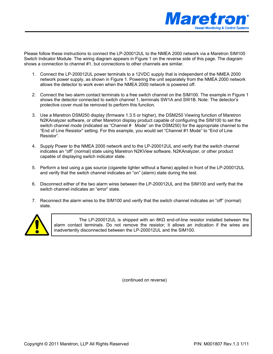 Maretron LP-200012UL User Manual | 2 pages