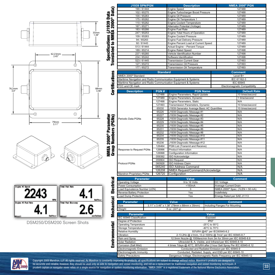 Environmental mechanical electrical nmea 2000, Data) | Maretron J2K100 User Manual | Page 2 / 2