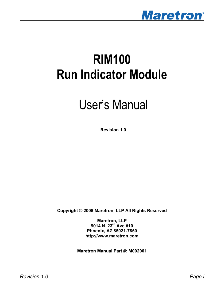 Maretron Run Indicator Module RIM100 User Manual | 17 pages