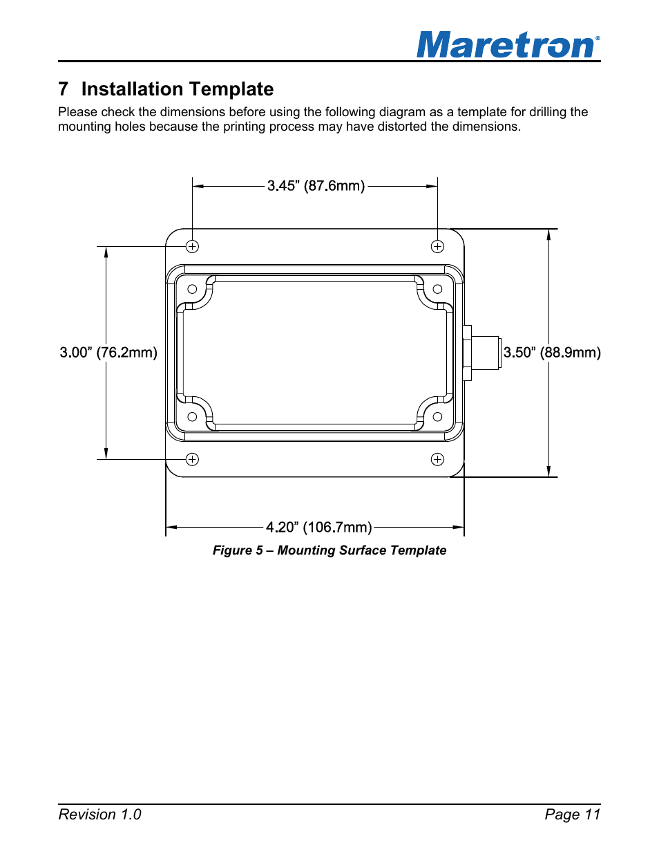 7 installation template, Installation template, Figure 5 – mounting surface template | Maretron Run Indicator Module RIM100 User Manual | Page 15 / 17