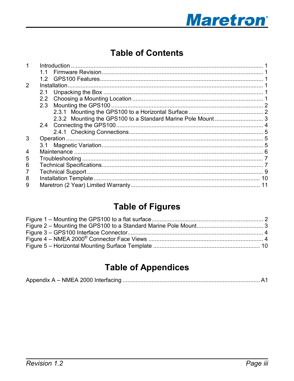 Maretron GPS100 User Manual | Page 3 / 25