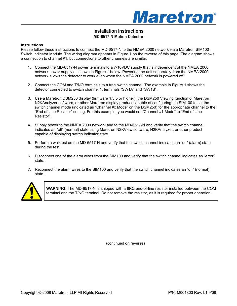 Maretron MD-6517-N User Manual | 2 pages