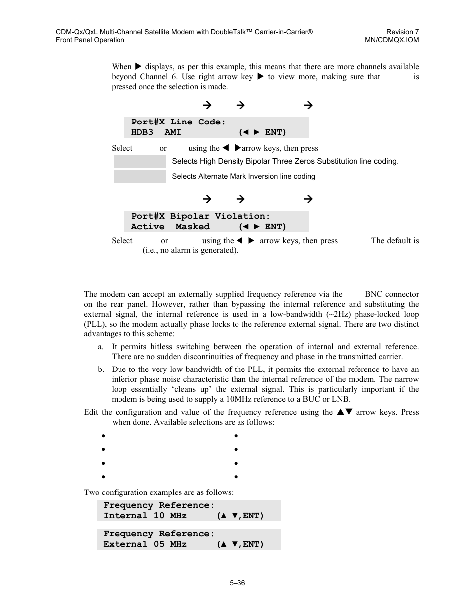 7 config: ref, Config: interface æ qdi æ 1, 2, 3, or 4 æ linecode, Config: interface æ qdi æ 1, 2, 3, or 4 æ alarm | Mocomtech CDM-QX User Manual | Page 102 / 260