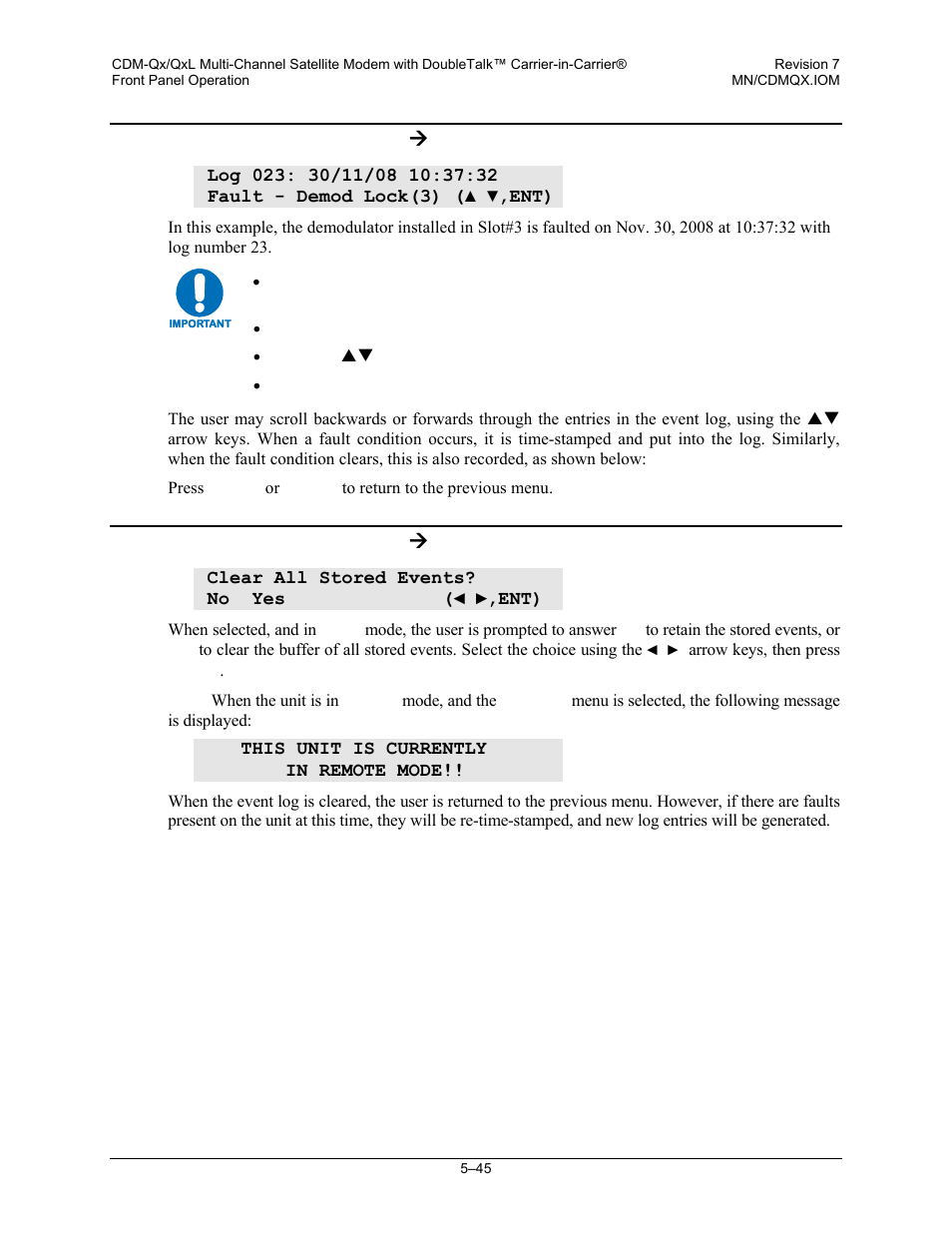 1 monitor: event-log ( view, 2 monitor: event-log ( clear-all, 1 monitor: event-log æ view | 2 monitor: event-log æ clear-all | Mocomtech CDM-QX User Manual | Page 111 / 260