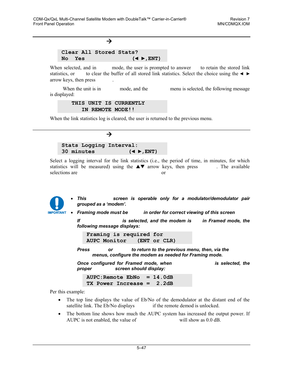 2 monitor: stats ( clear-all, 3 monitor: stats ( config, 5 monitor: aupc | 2 monitor: stats æ clear-all, 3 monitor: stats æ config | Mocomtech CDM-QX User Manual | Page 113 / 260