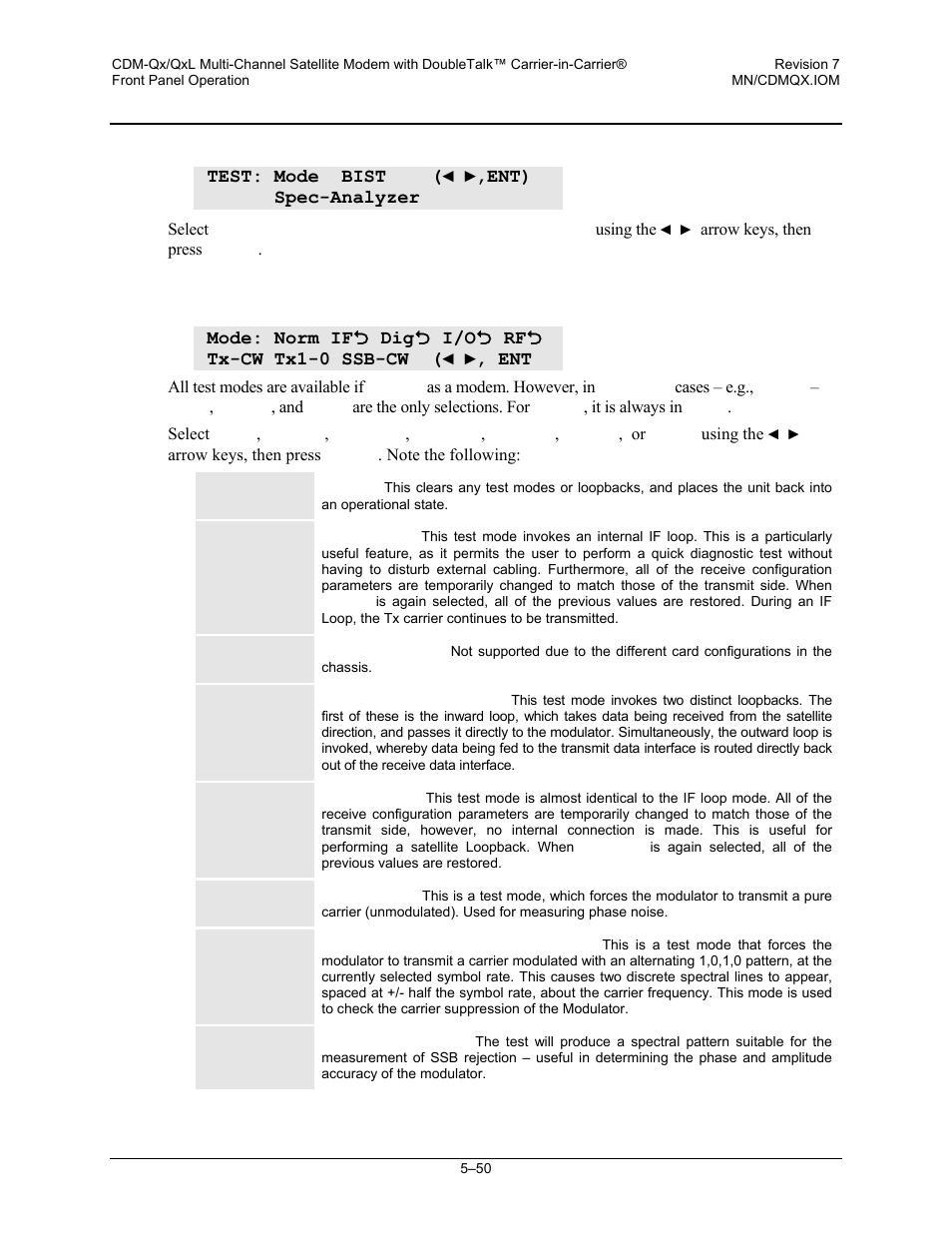 6 (main menu:) test, 1 test: mode | Mocomtech CDM-QX User Manual | Page 116 / 260