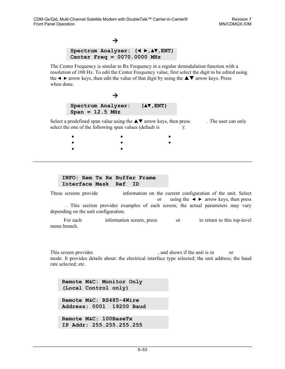 7 (main menu:) info (information), 1 info: rem | Mocomtech CDM-QX User Manual | Page 119 / 260