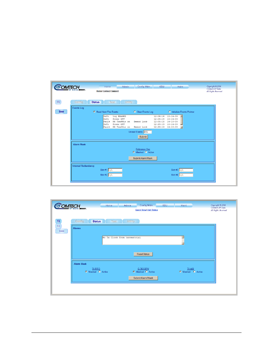 2 config mdm | quick view | status pages | Mocomtech CDM-QX User Manual | Page 150 / 260