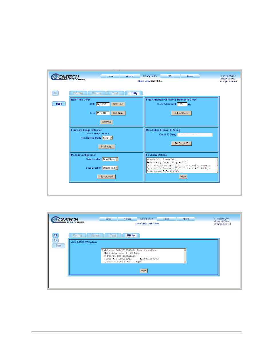 4 config mdm | quick view | utility pages | Mocomtech CDM-QX User Manual | Page 158 / 260