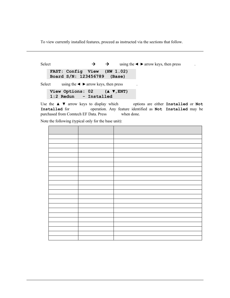 B.2.2 view currently installed fast features, B.2.2.1 view base unit fast features | Mocomtech CDM-QX User Manual | Page 215 / 260