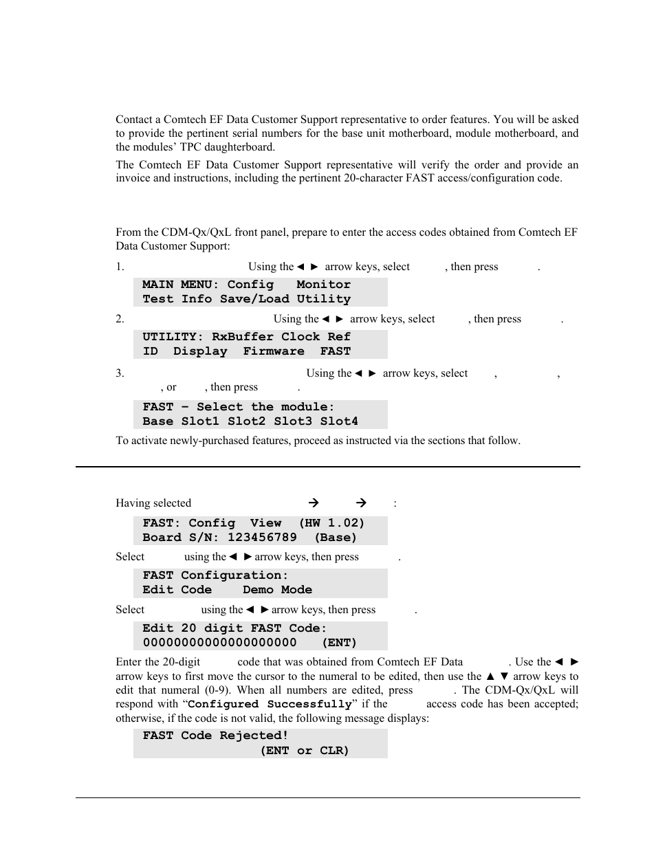 B.2.3 acquire fast code, B.2.4 enter fast codes, B.2.4.1 entering the base unit fast code | Mocomtech CDM-QX User Manual | Page 217 / 260