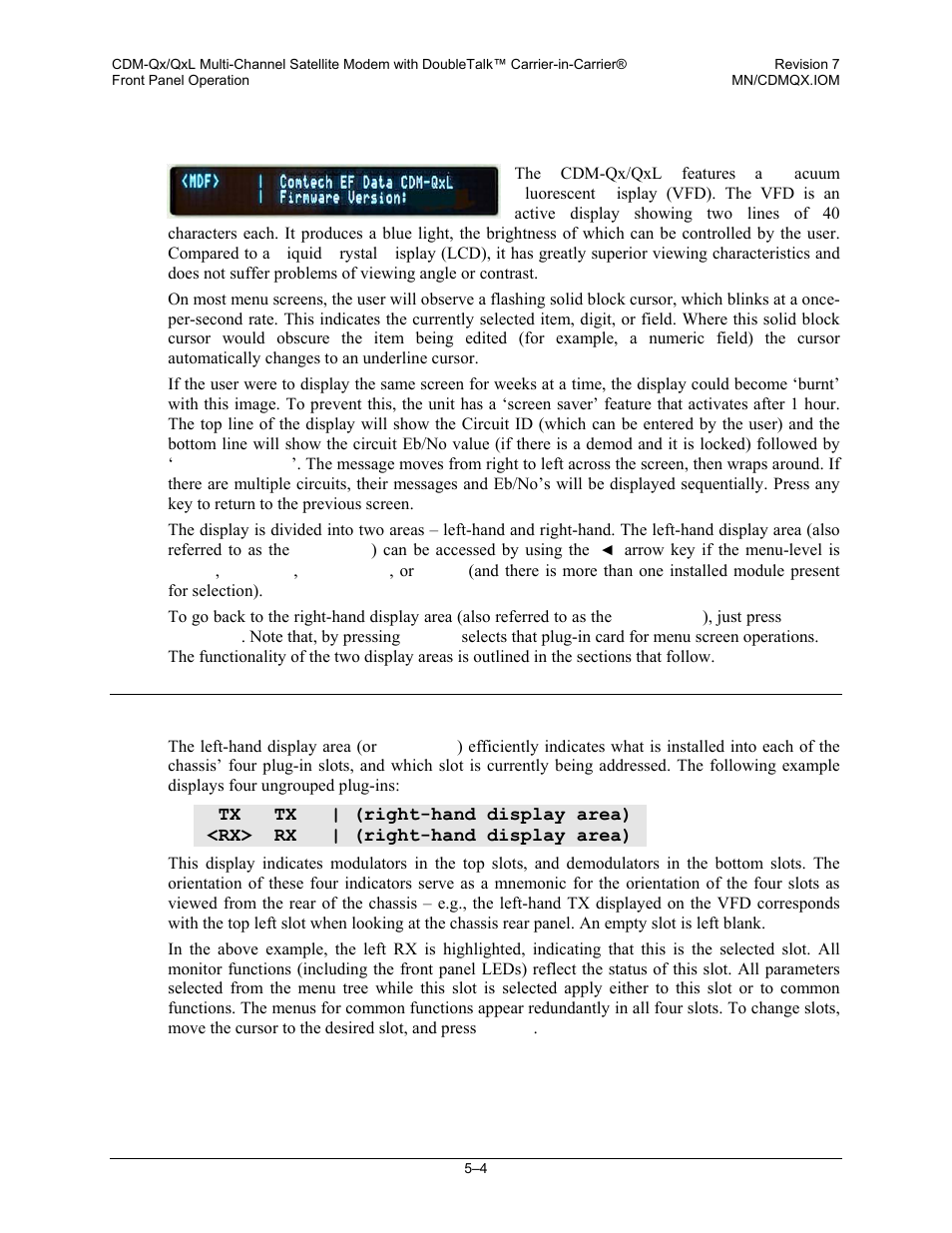 4 front panel vacuum fluorescent display (vfd), 1 vfd – left-hand display area | Mocomtech CDM-QX User Manual | Page 70 / 260