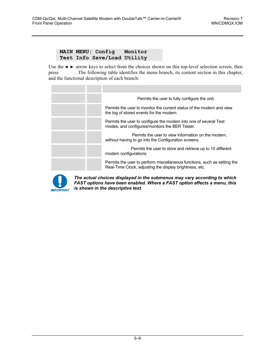3 main menu screen | Mocomtech CDM-QX User Manual | Page 74 / 260