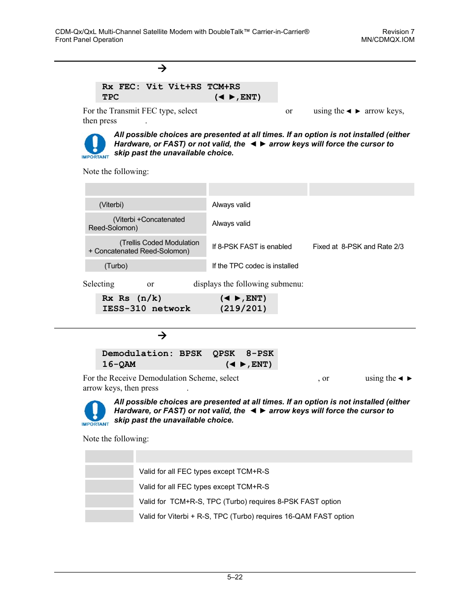1 config: rx ( fec, 2 config: rx ( demod, 1 config: rx æ fec | 2 config: rx æ demod | Mocomtech CDM-QX User Manual | Page 88 / 260