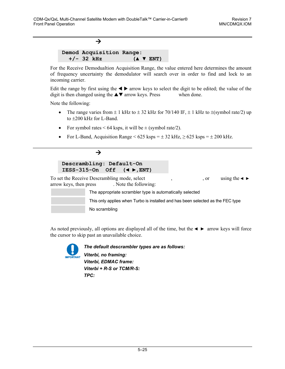 6 config: rx ( acq, 7 config: rx ( descram, 6 config: rx æ acq | 7 config: rx æ descram | Mocomtech CDM-QX User Manual | Page 91 / 260
