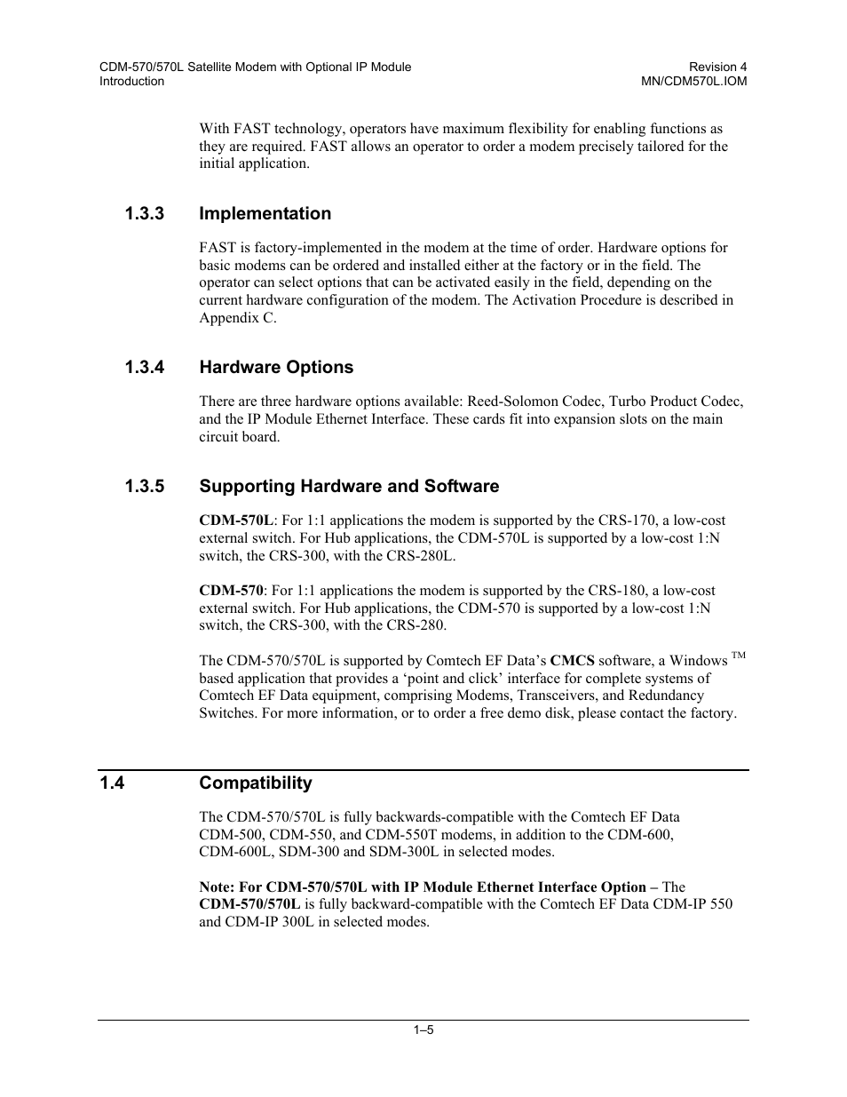 3 implementation, 4 hardware options, 5 supporting hardware and software | 4 compatibility | Mocomtech CDM-570 User Manual | Page 103 / 452