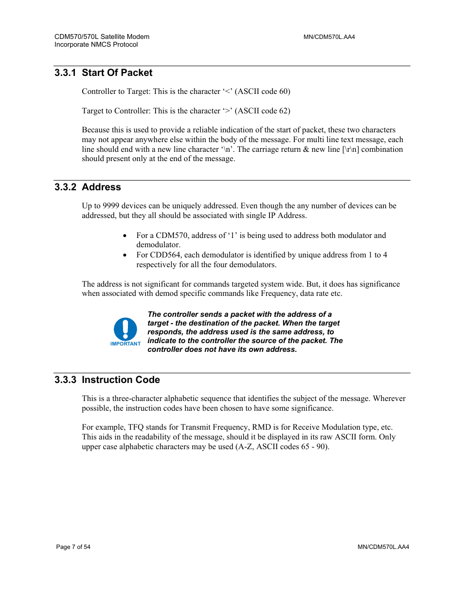 Start of packet, Address, Instruction code | 1 start of packet, 2 address, 3 instruction code | Mocomtech CDM-570 User Manual | Page 11 / 452