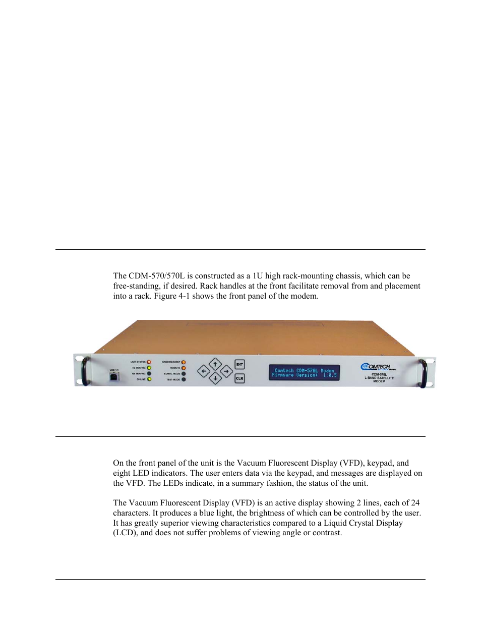 Chapter 4. physical description, 1 introduction, 2 front panel | Mocomtech CDM-570 User Manual | Page 113 / 452