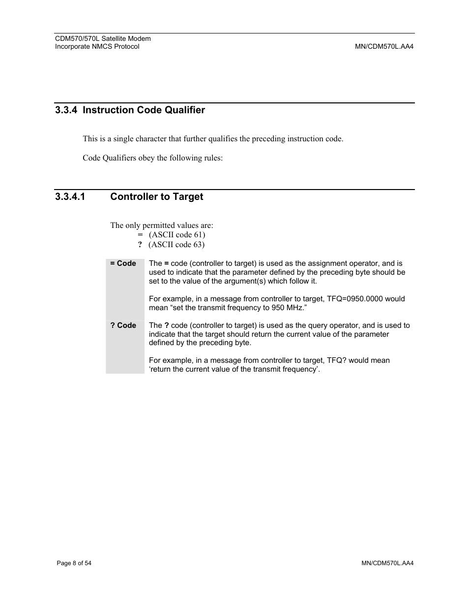 Instruction code qualifier, 4 instruction code qualifier, 1 controller to target | Mocomtech CDM-570 User Manual | Page 12 / 452