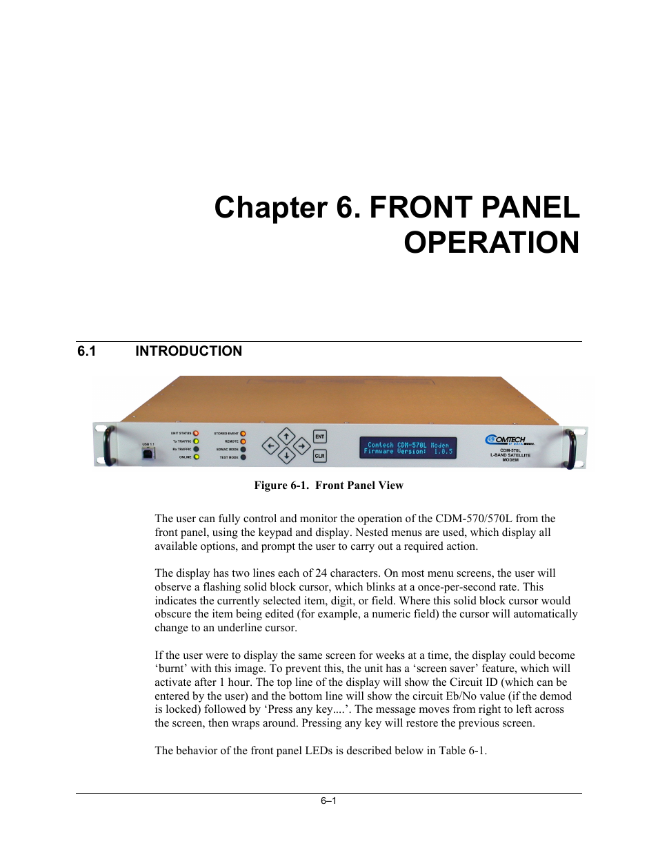 Introduction, Chapter 6. front panel operation | Mocomtech CDM-570 User Manual | Page 125 / 452