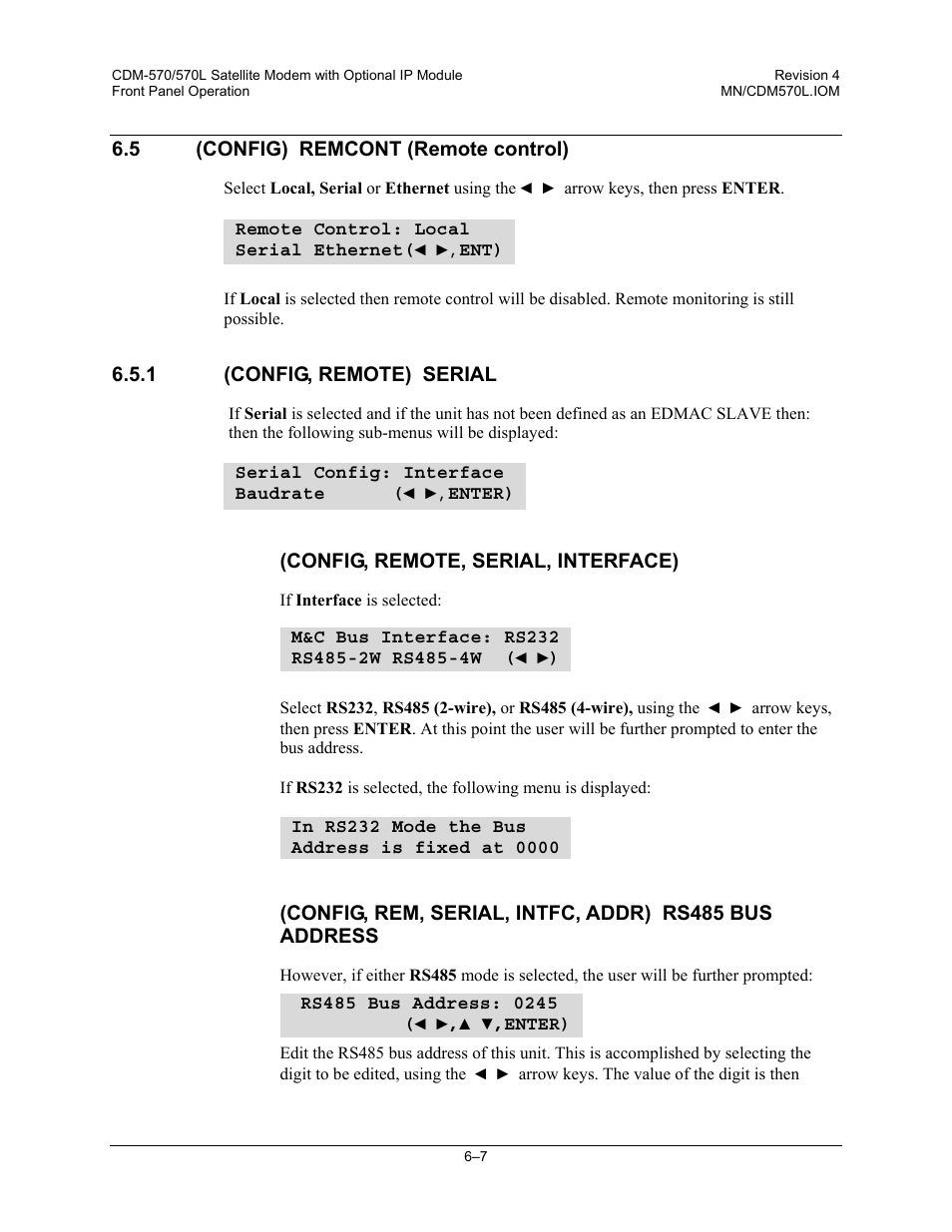 5 (config) remcont (remote control), 1 (config, remote) serial | Mocomtech CDM-570 User Manual | Page 131 / 452