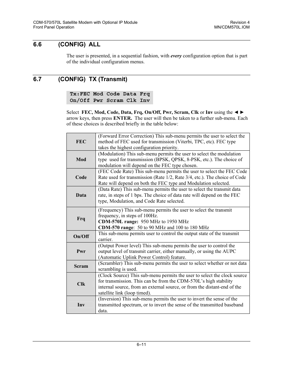 6 (config) all, Config) tx (transmit) | Mocomtech CDM-570 User Manual | Page 135 / 452