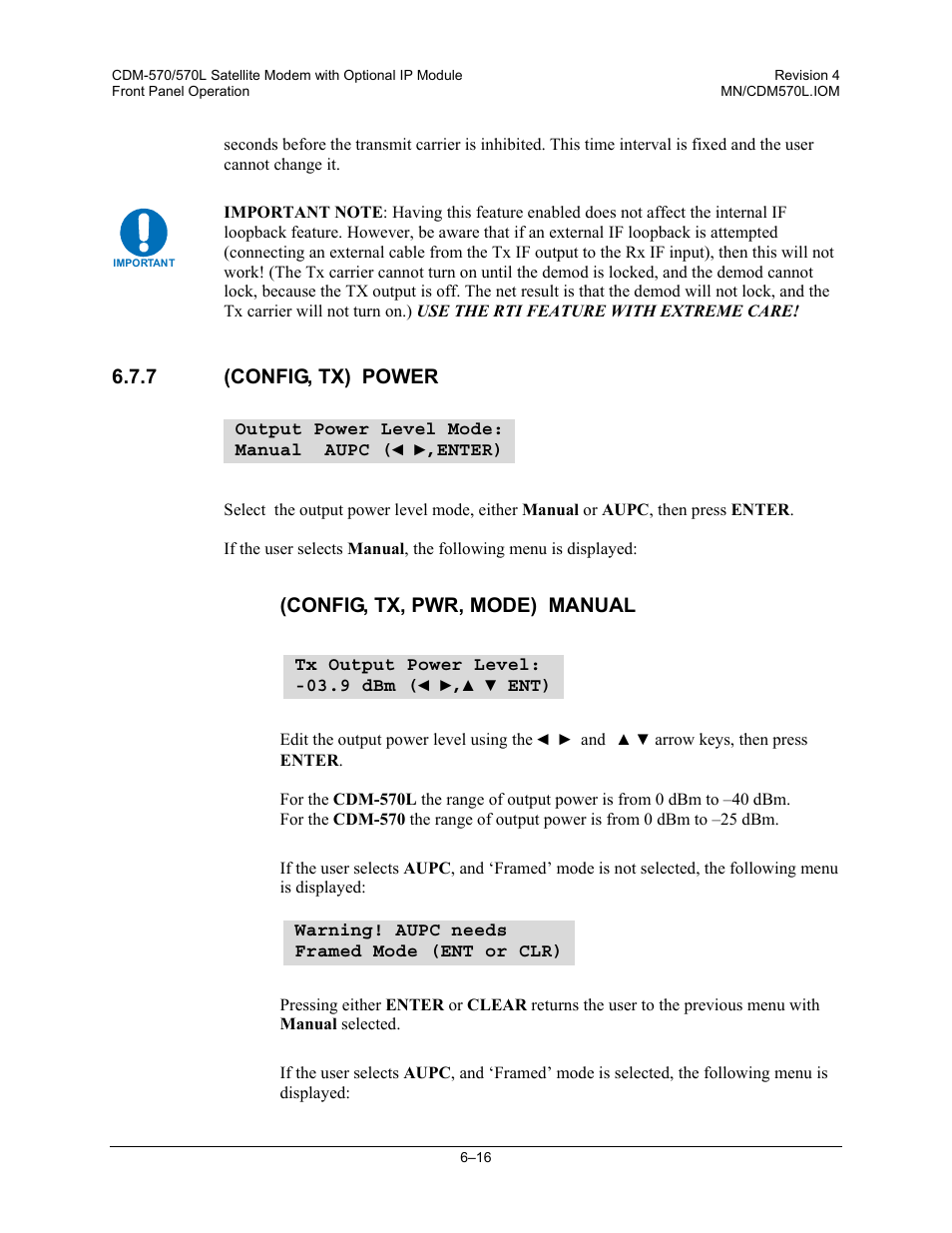 7 (config, tx) power, Config, tx, pwr, mode) manual | Mocomtech CDM-570 User Manual | Page 140 / 452