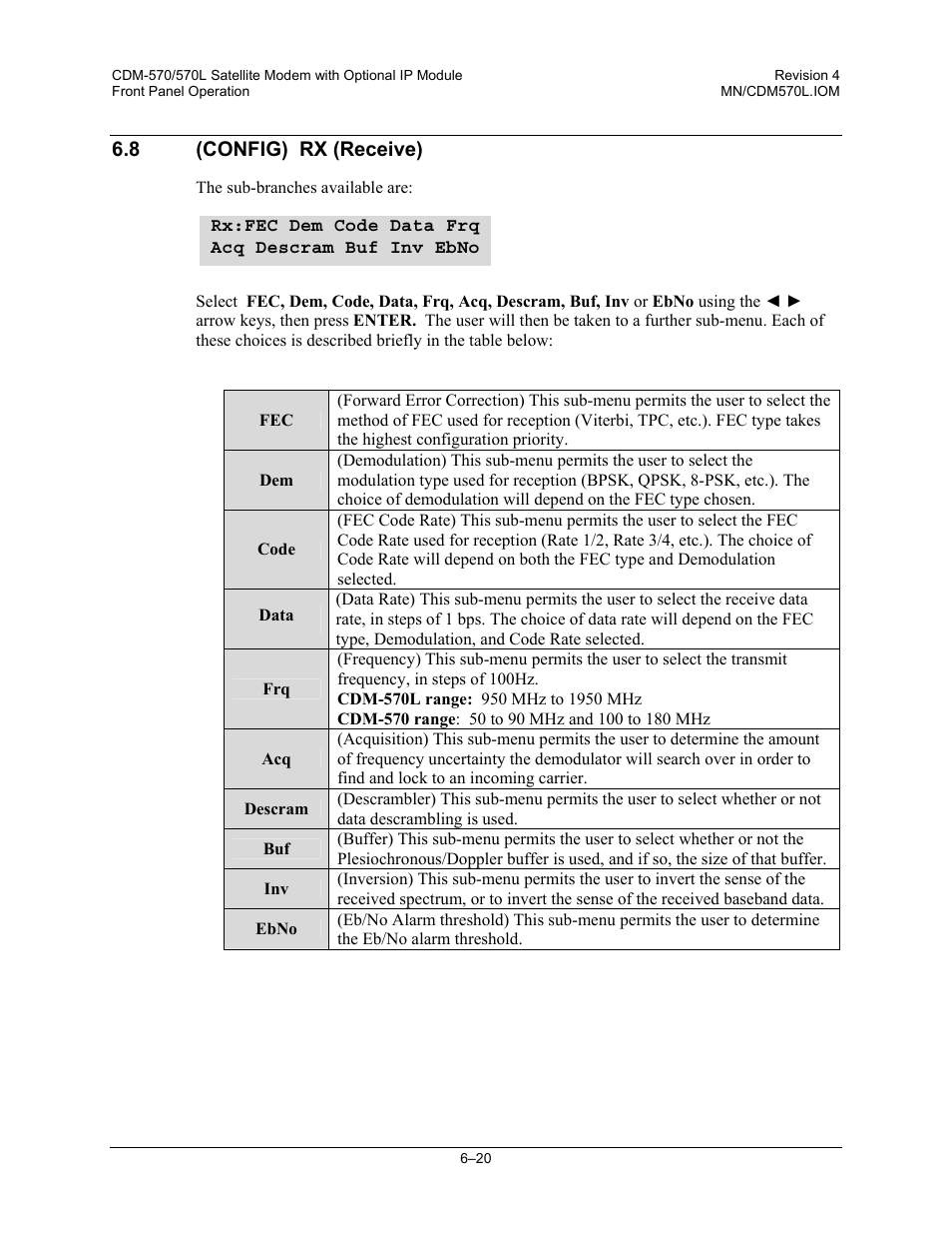 8 (config) rx (receive) | Mocomtech CDM-570 User Manual | Page 144 / 452