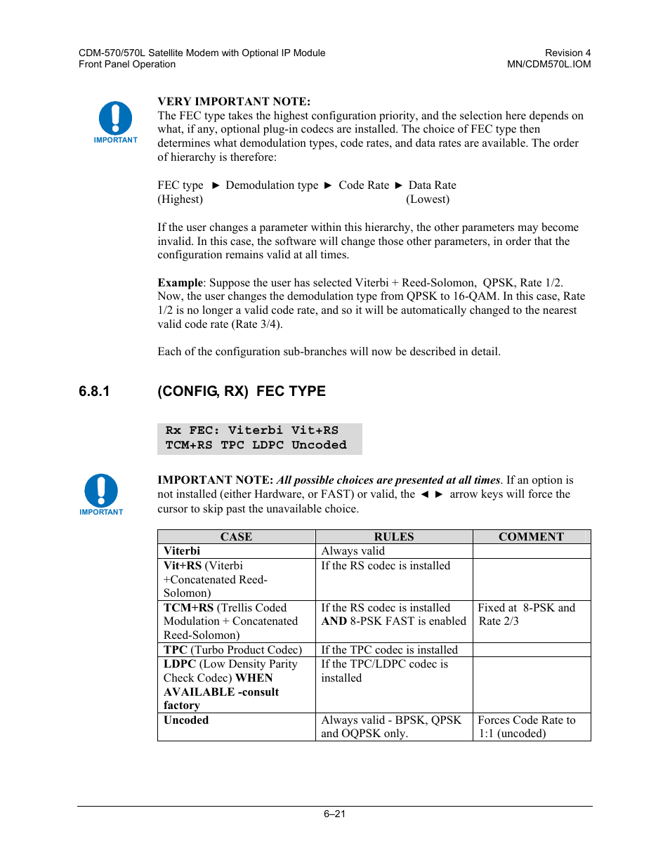 1 (config, rx) fec type | Mocomtech CDM-570 User Manual | Page 145 / 452