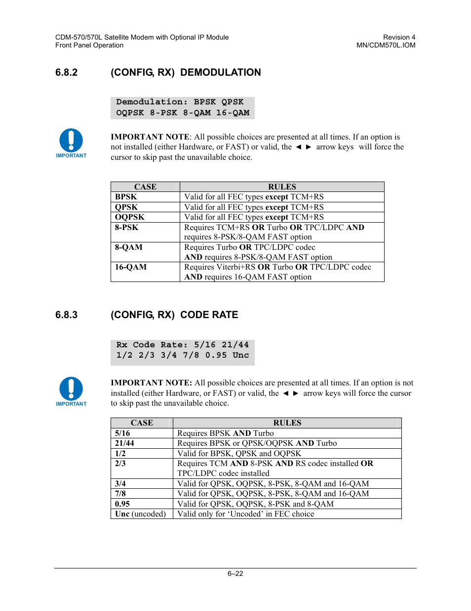 2 (config, rx) demodulation, 3 (config, rx) code rate | Mocomtech CDM-570 User Manual | Page 146 / 452
