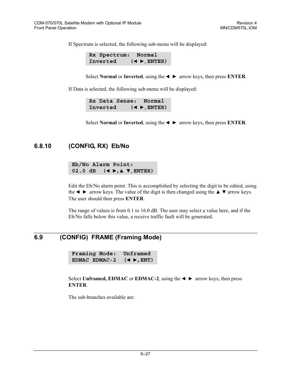 10 (config, rx) eb/no, 9 (config) frame (framing mode) | Mocomtech CDM-570 User Manual | Page 151 / 452