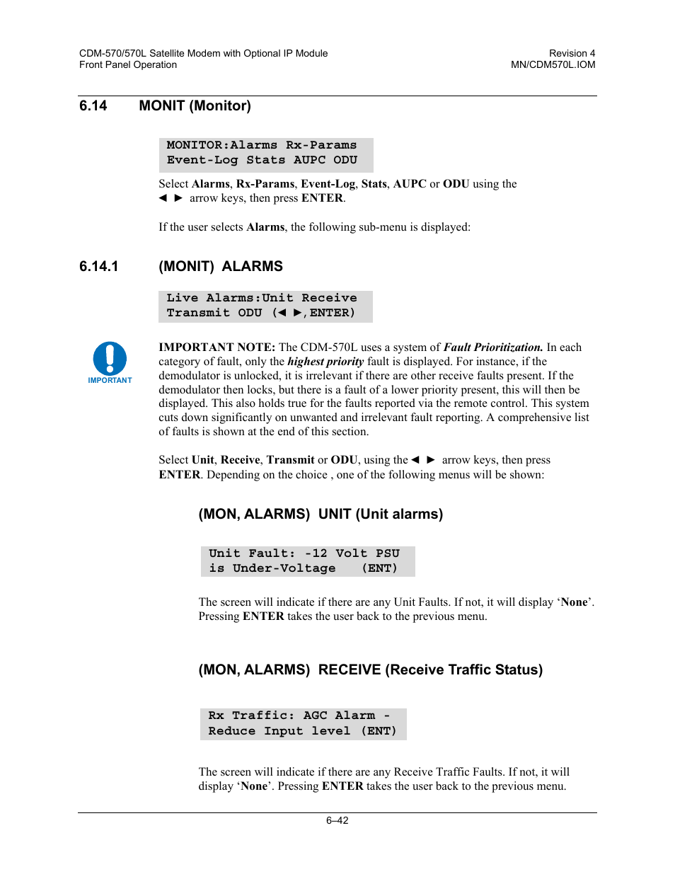 14 monit (monitor), Monit) alarms | Mocomtech CDM-570 User Manual | Page 166 / 452