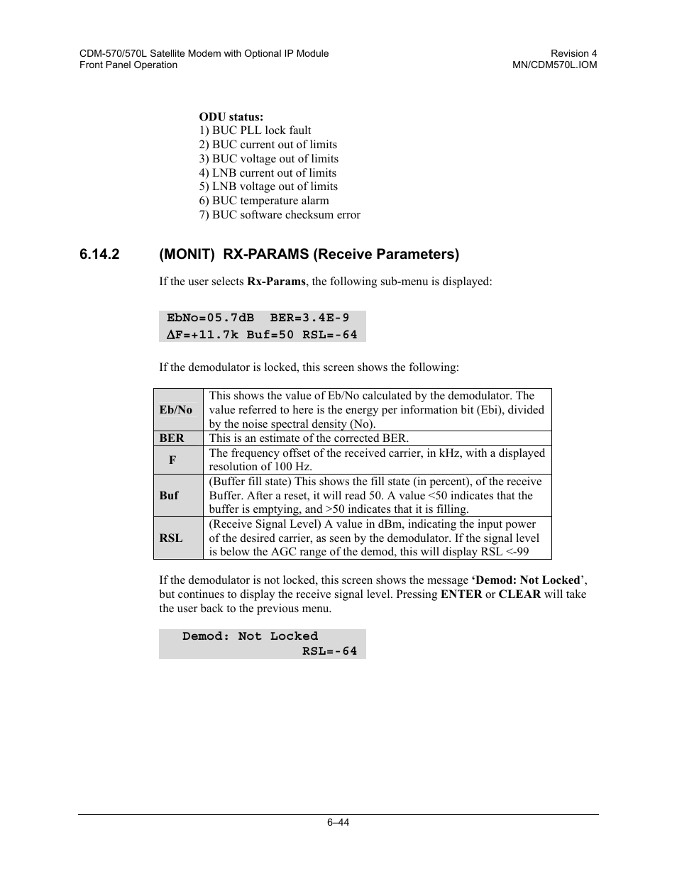 2 (monit) rx-params (receive parameters) | Mocomtech CDM-570 User Manual | Page 168 / 452