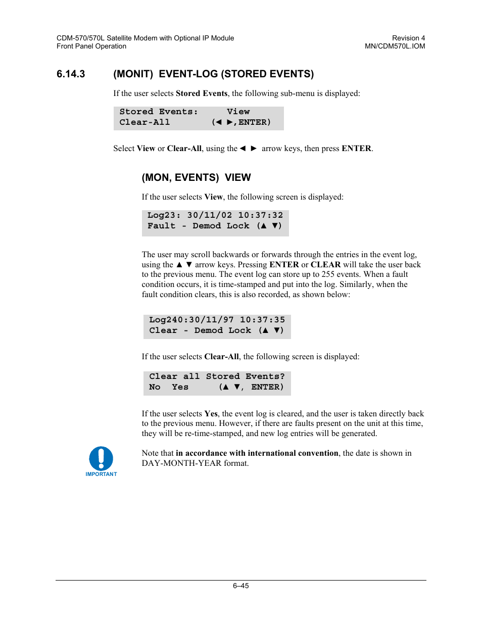 3 (monit) event-log (stored events) | Mocomtech CDM-570 User Manual | Page 169 / 452
