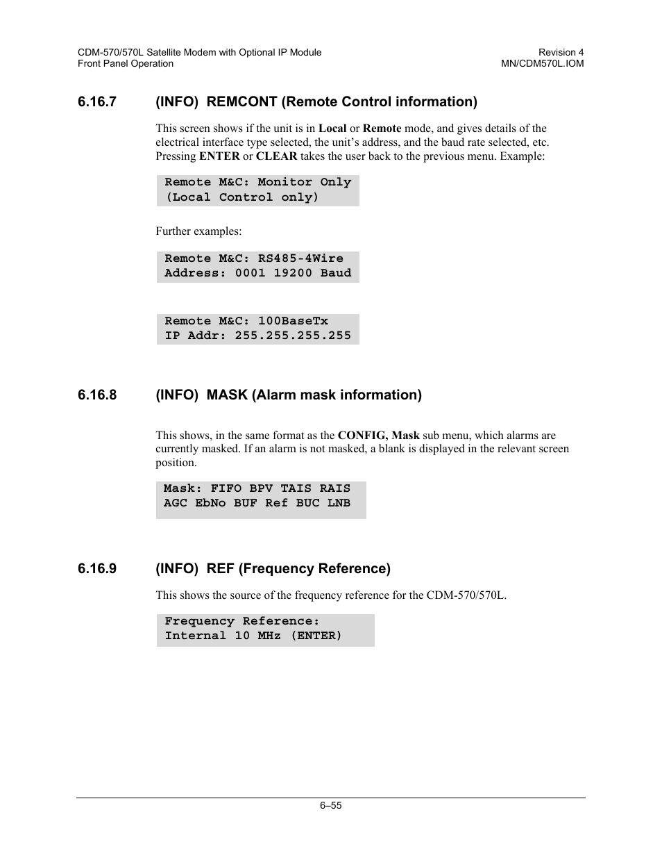 7 (info) remcont (remote control information), 8 (info) mask (alarm mask information), 9 (info) ref (frequency reference) | Mocomtech CDM-570 User Manual | Page 179 / 452